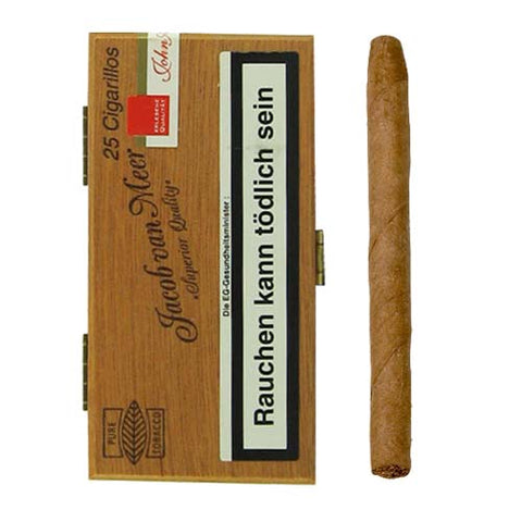 John Aylesbury Jacob van Meer Zigarillo mit Holzschachtel und klassisch gerollter Zigarillo in Braun präsentiert