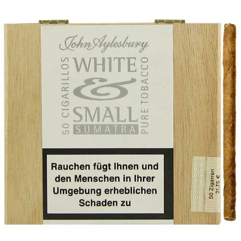 John Aylesbury White & Small Zigarillos in Holzbox mit Warnhinweis und 50 Stück Sumatra Tabak Zigarren