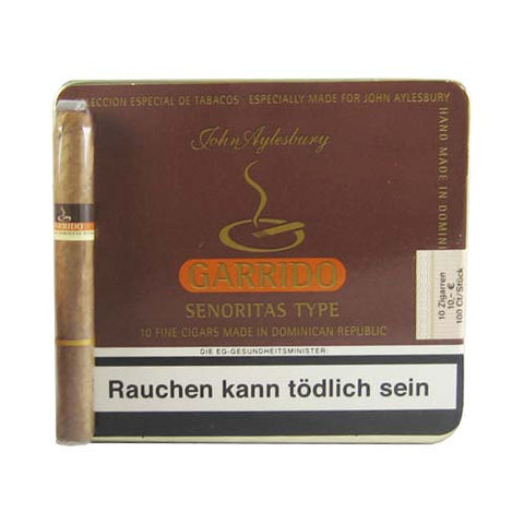 John Aylesbury Garrido Senoritas Zigarren in edler Dose mit Warnhinweis für anspruchsvolle Genießer