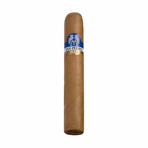 John Aylesbury San Pedro Sula Cabineta Zigarre mit blauer Banderole und goldenen Details auf weißem Hintergrund