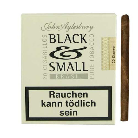 John Aylesbury Black & Small Packung mit 20 Cigarillos und einzelner Zigarillo neben der Verpackung