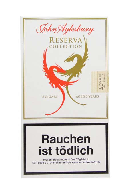 John Aylesbury RESERVA Sampler (5er) mit edlen Zigarren, 3 Jahre gereift, stilvolle Verpackung und Warnhinweis Rauchen ist tödlich