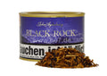 John Aylesbury Black Rock (100g) Tabakdose mit Tabak vor weißem Hintergrund in Nahaufnahme.