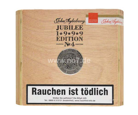 Holzkiste der John Aylesbury Jubilee Edition 1999 Nr. 4 Toro mit edlem Design und Warnhinweis Rauchen ist tödlich.