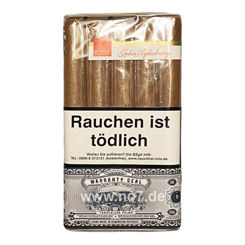 Verpackung der John Aylesbury Valido Churchill Zigarren mit Warnhinweis und Garantieversiegelung aus der Dominikanischen Republik