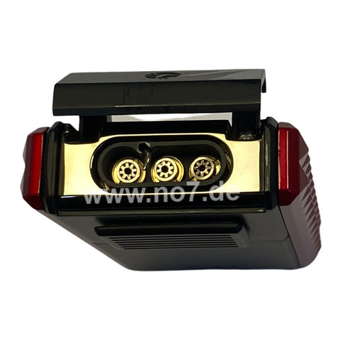 Zigarrenfeuerzeug QUASAR Astoria 3er-Jet schwarz/ rot mit Cutter