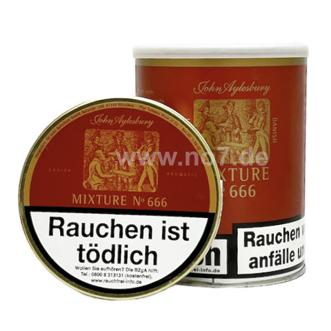 John Aylesbury 666 Tabakdose mit rotem Design und deutlichem Warnhinweis Rauchen ist tödlich