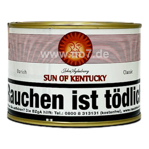 John Aylesbury Sun of Kentucky (100g) Tabakdose mit klassischem Design und deutlichem Warnhinweis Rauchen ist tödlich