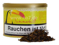 John Aylesbury Summerhill (100g) Tabakdose mit gelbem Design und losem Tabak davor in Nahaufnahme