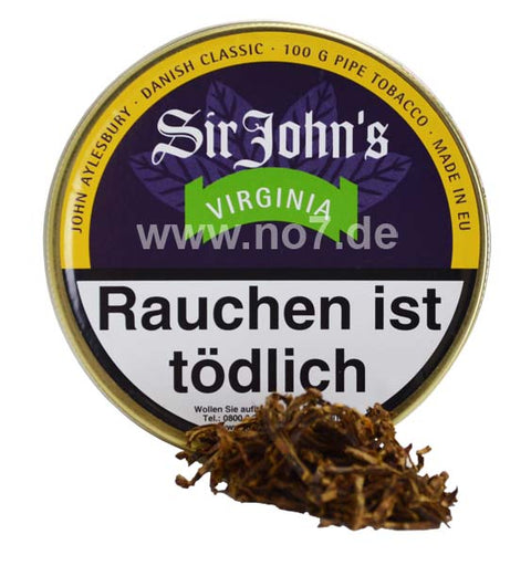 John Aylesbury Sir John´s Virginia (100g) Pfeifentabakdose mit tobaccostücken und Warnhinweis Rauchen ist tödlich