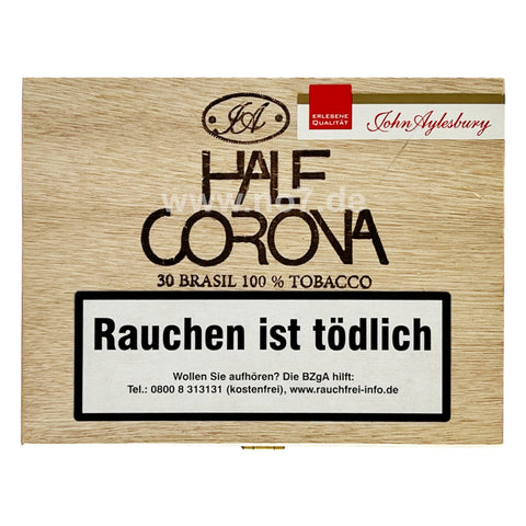 John Aylesbury  Half Corona Brasil Zigarrenkiste aus Holz mit 30 brasilianischen Tabakzigarren und Warnhinweis