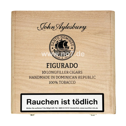 Holzkiste mit John Aylesbury Santo Domingo Figurado Zigarren, handgefertigt in der Dominikanischen Republik, 10 Stück Inhalt
